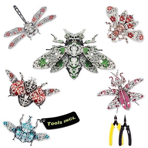 Piececool 3D Puzzles for Adults, 6pcs/Lots Insect Themed Brooches Metal Models Building Kits, Interesting Assembling Crafts Set with Tools for Beginners, Great Gifts - 6pcsperlot
