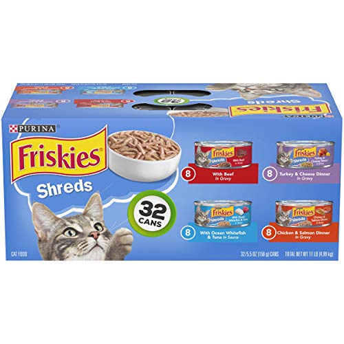 Purina Friskies Gravy Wet Cat Food Variety Pack, Savory Shreds - (32) 5.5 oz. Cans - Shreds Variety Pack - 32 Count - 5.5 Ounce (Pack of 32)