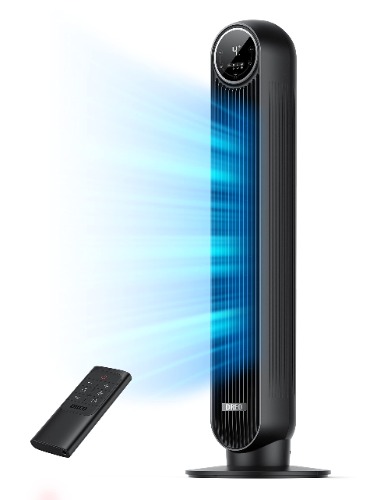 Dreo Nomad One Tower Fan with Remote, 24ft/s Velocity Quiet Cooling Fan, 90° Oscillating Fan with 4 Speeds, 4 Modes, 8H Timer, Bladeless Fan, Standing Floor Fans, Black, (DR-HTF007) - Standard Black