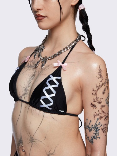 Pami Bows Triangle Bikini Top | S / Black