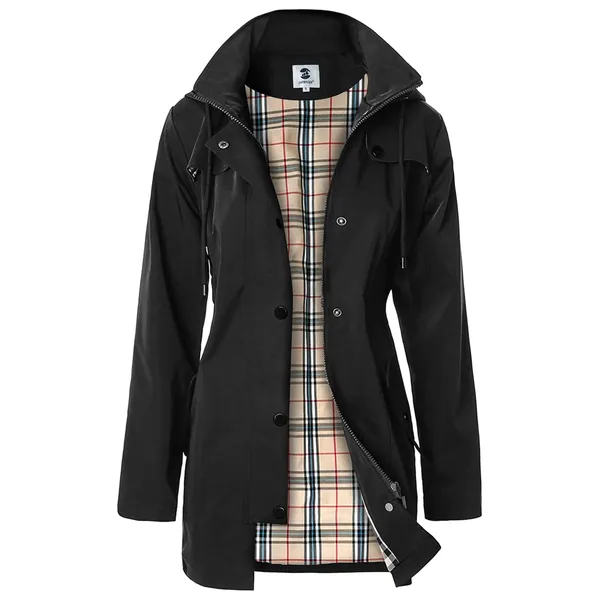 SaphiRose Women's Water-Resistant Raincoat Outdoor Rain Jacket - Black Large