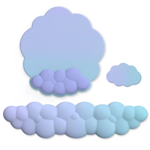 Pastel Ergonomic Cloud Ombre Keyboard Pad, Wrist Pad & Coaster Set - Purple & Blue