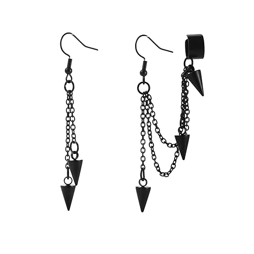 Retro Long And Short Rivet Earrings Ear Clips Fashion Goth Punk Tassel Earrings - black 3