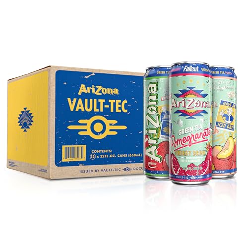 AriZona x Fallout Green Tea Energy Drink, 12pk 22 fl oz, Variety Pack - 3 Flavors, Red Apple Green Tea, Georgia Peach Green Tea, Pomegranate Green Tea - 234mg Natural Caffeine per Can - Variety Pack