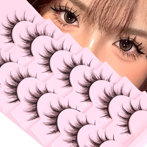 Manga Lashes Natural Look False Eyelashes Anime Lashes Mink Wispy Fluffy Spiky 3D Volume Eyelashes Pack Korean Japanese Asian Cosplay Fake Eyelashes Look Like Individual Cluster 7 Pairs by EYDEVRO - 09C