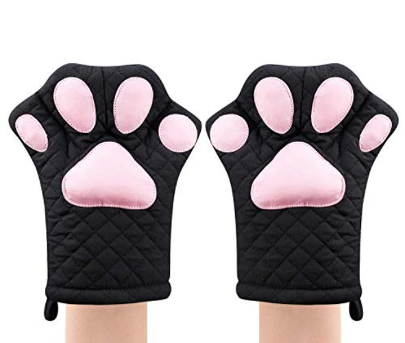 Oven Mitts,Cat Design Heat Resistant Cooking Glove Quilted Cotton Lining- Heat Resistant Pot Holder Gloves for Grilling & Baking Gloves BBQ Oven Gloves Kitchen Tools Gift Set BBQ,Microwave (Black) - Black