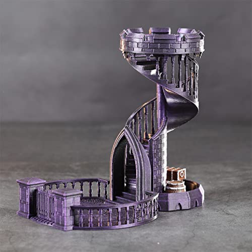 AUSPDICE Dice Tower Castle Retro DND Dice Rolling Tower and Tray for Dungeons and Dragons RPG Tabletop Games (Metallic Purple Color) - F-metallic Purple Color