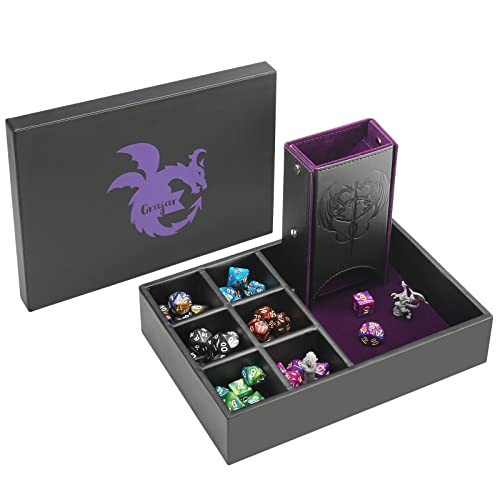 Grajar DND Dice Tray and Dice Tower with Storage, 3 in 1 Dice Rolling Tray with Lid, Portable Dice Box Storage, DND dice Holder for Dungeons and Dragons D&D RPG MTG Table Games - Purple - Purple