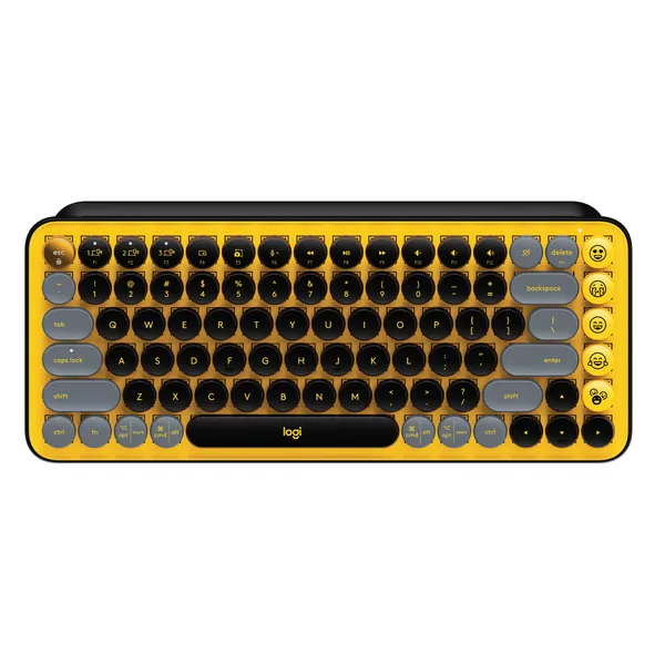 Logitech POP Keys Mechanical Wireless Keyboard with Customizable Emoji Keys, Durable Compact Design, Bluetooth or USB Connectivity, Multi-Device, OS Compatible - Blast Yellow - Blast Yellow POP Keys