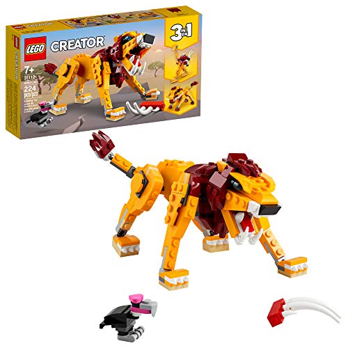 LEGO Creator 3 in 1 Wild Lion Toy Building Toy for Kids, Transforms from a Lion, to an Ostrich to a Warthog, 31112 - Animal Toys