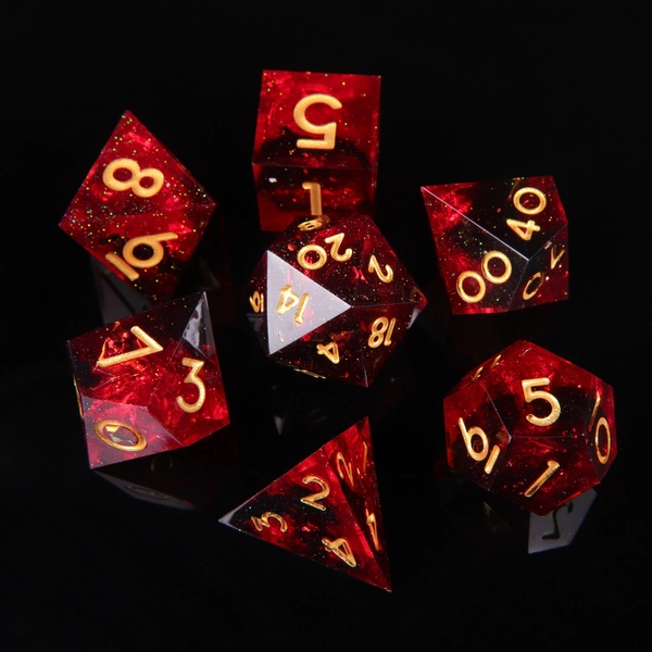 Fire Red DND Dice Set, Resin Sharp Edge Dice Set, D&D Dice Set for Dungeons and Dragons, Blue Polyhedral Dice Set, D20, D8, D6