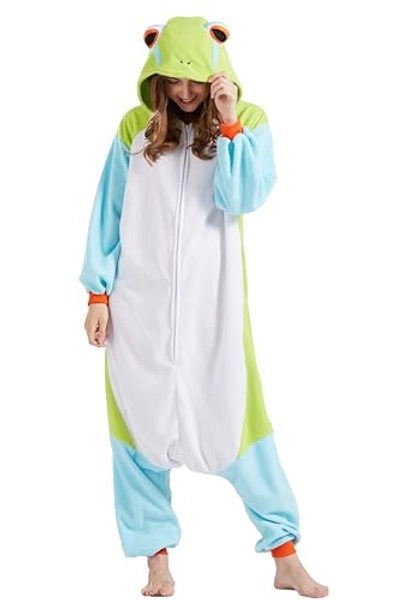 DELEY Unisex Adult Onesie Animal Sleepwear Lemur Costume Pajamas Cosplay Homewear - X-Large - Frog