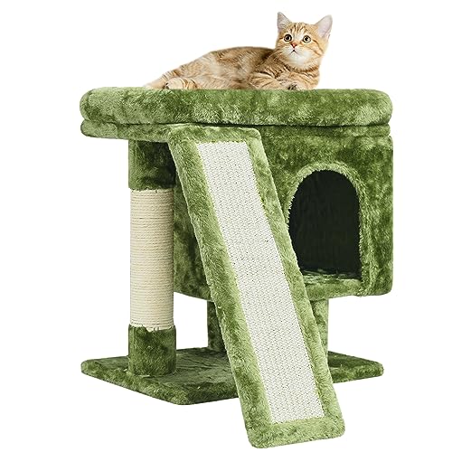 SYANDLVY Cat Tower for Large Cats, Small Cat Tree for Indoor Cats, Kittens Condo with Scratching Post and Board, Cat Cave, Modern Cat Activity House with Plush Perch (Green) - Green