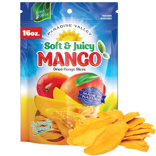 Dried Mango Slices - Delicious Texture Soft & Juicy Low Sugar Added Dried Mango - Naturally Ripened Mangos -Gluten Free Dry Mangoes Natural Source of Vitamin C, Fiber, (16 Oz Dried Mango) - 1 Pound (Pack of 1)