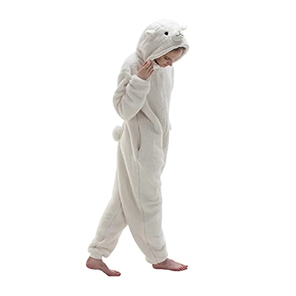 COSUSKET Snug Fit Unisex Adult Onesie Pajamas, Flannel Cosplay Animal One Piece Halloween Costume Sleepwear Homewear - X-Large - Beige