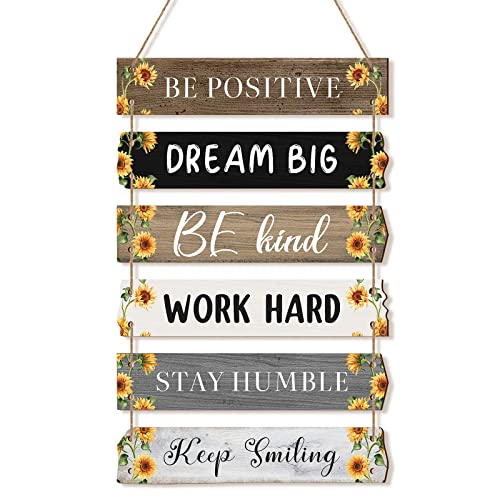 6 Pieces Rustic Wall Hanging Plaque Sign Inspirational Wall Art Farmhouse Wooden Wall Signs Positive Wall Plaque with Quotes Motivational Quote Decor for Office Bedroom Living Room (Sunflower Style) - Sunflower Style