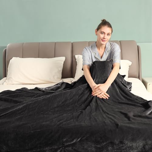 SUNNY HEAT Electric Blanket Heated Throw, 72"x84" Reversible Flannel for Full Body, with 10 Hours Auto-Off & 4 Heating Levels and ETL Certification, Home Office Use & Machine Washable, Dark Grey - Dark Grey - Full(72" x 84")