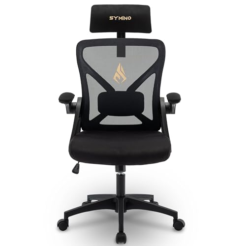 Symino Office Chair, Ergonomic Office Chair With Adjustable Headrest, Armrests, Lumbar Support, Rotating Rocker Function, Mesh Chair, Office Chair 150 kg, Black - Black - fur suede