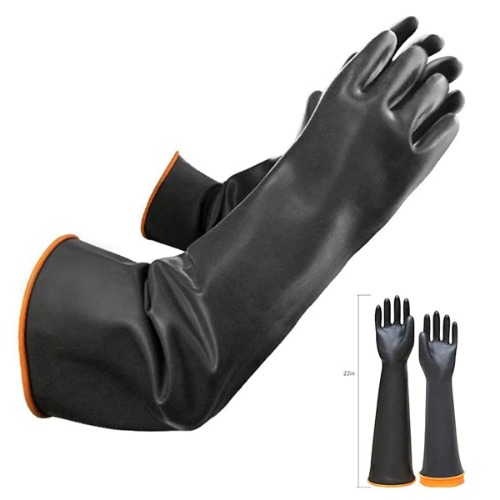Guantes de látex resistentes a productos químicos, de goma PPE, protección industrial de seguridad, guantes largos, guantes negros de 22 pulgadas, resistentes a ácidos fuertes, alcalinos y aceites.