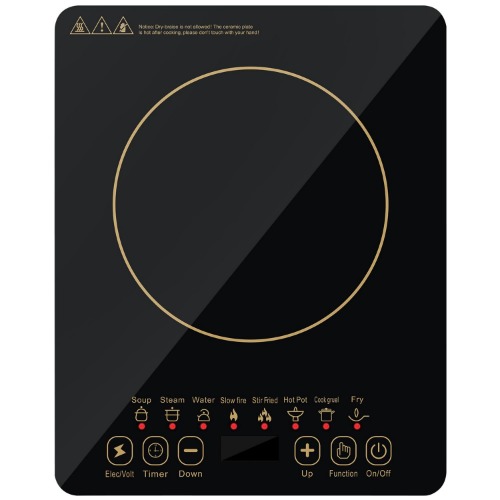 Placa de inducción, placa de inducción de con sensor táctil y pantalla LED, 12 niveles de calor y ajuste de temperatura, temporizador de 1 minuto a 24 horas