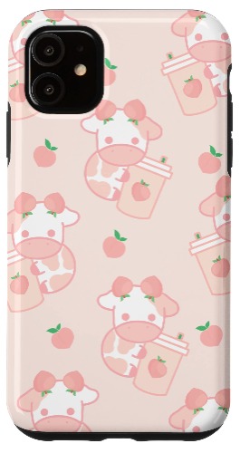 iPhone 11 Adorable Pink Milk Cow Peach Aesthetic Pattern Kawaii Case