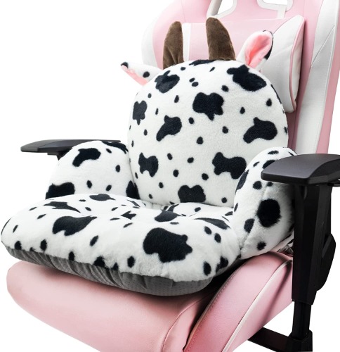 QYA Gaming Chair Cushion, Cute Seat Cushion with Backrest Non-Slip, Kawaii Chair Pillow for Gamer Chair, Comfy Chair Cushion for Bedroom (32"x 18", Cow) - Fancy Cow
