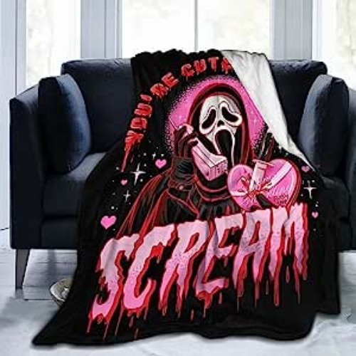 Halloween Horror Movie Blanket, Ghost-Face Blanket 80"x60"(3 Sizes) , Lightweight & Warm, Ultra-Soft & Comfy Flannel Blanket, Microfiber Fleece Blanket, Anti-pilling Plush Blanket for Couch, Bed, Sofa - Black 80"x60"