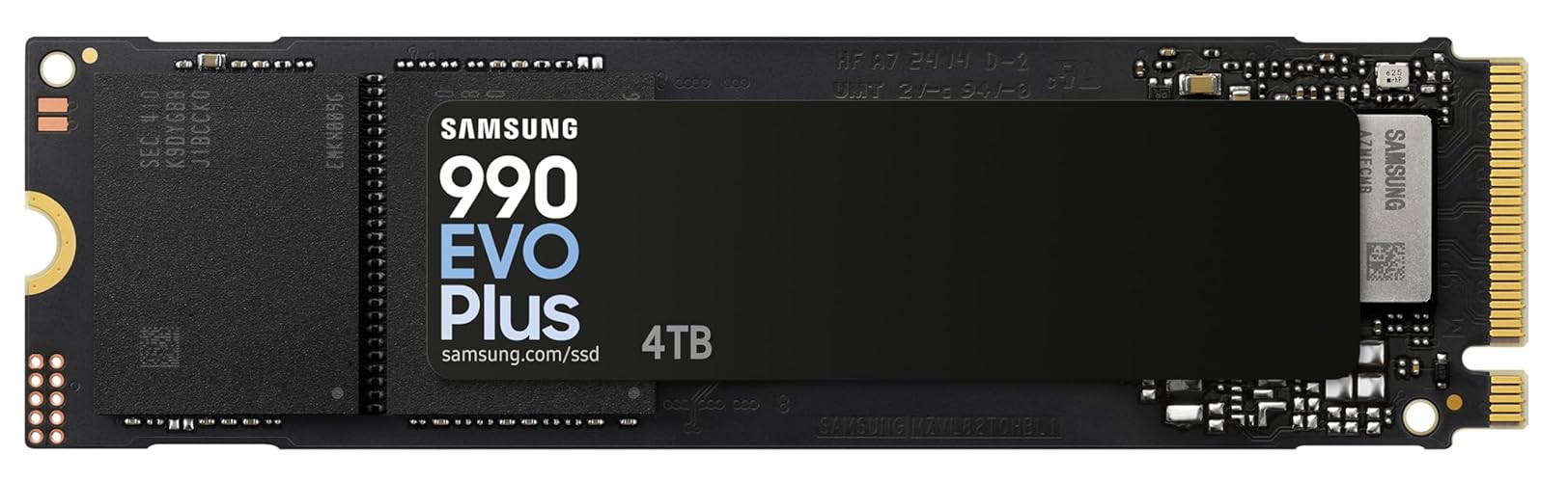 Samsung 990 EVO Plus NVMe M.2 SSD 4 TB, PCIe 4.0 x4 / PCIe 5.0 x2, NVMe 2.0 (2280), 7.250 MB/s Lesen, 6.300 MB/s Schreiben, Interne SSD für Gaming und Grafikbearbeitung, MZ-V9S4T0BW - 4 TB