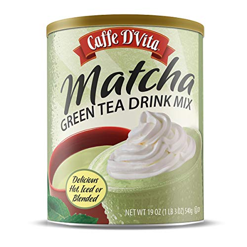 Caffe D’Vita Matcha Green Tea Drink Mix - Japanese Matcha Green Tea Powder, Gluten Free, Low Fat, No Cholesterol, No Hydrogenated Oils, No Trans Fat, Kosher-Dairy, Green Matcha Tea Powder - 19 Oz Can