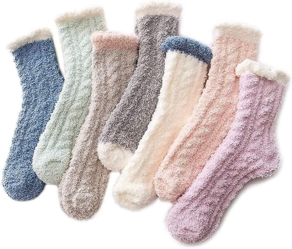 Azue Fuzzy Warm Slipper Socks Women Super Soft Microfiber Cozy Sleeping Socks 6 or 5 Pairs - One Size (01) 7 Pairs Patchwork