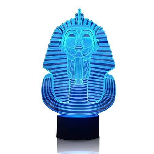Pharaoh 3D Night Light Lamp - Optical Illusion Lamp Egyptian Decor Led Light 3D Hologram Projector - 7 Color Changing Lamp with Small Touch Lamp - Small Table Lamp 3D Sphinx Party Decor for Boys Girls - Egyptian Sphinx Pharaoh