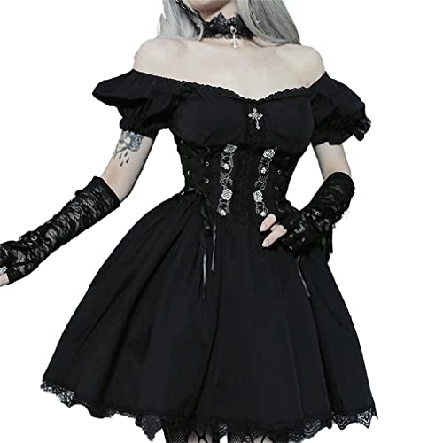 Red Plaid Dress for Women Gothic Vintage Mini Dresses Holiday Outfits Emo Punk - Small - Black 6