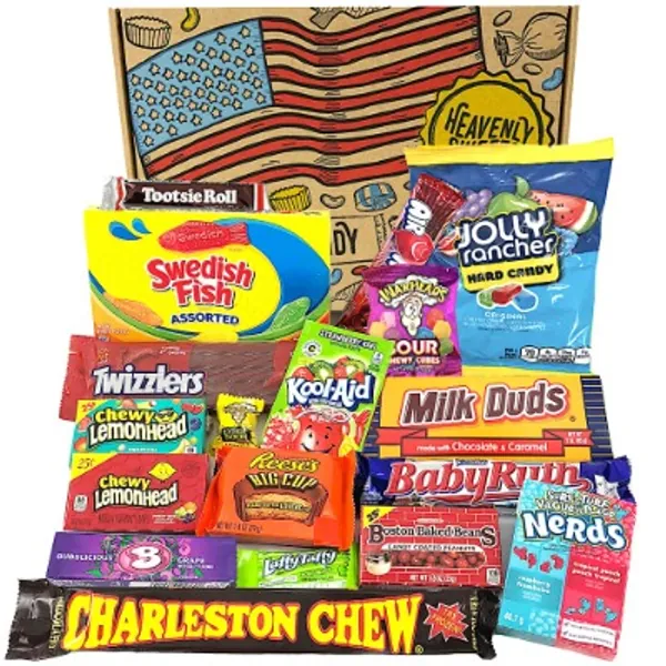 Heavenly Sweets American Candy and Chocolate Gift Box - Classic Retro USA Treats - Gift Hamper Perfect for Children, Adults, Birthday, Christmas, Easter – 20 Sweets