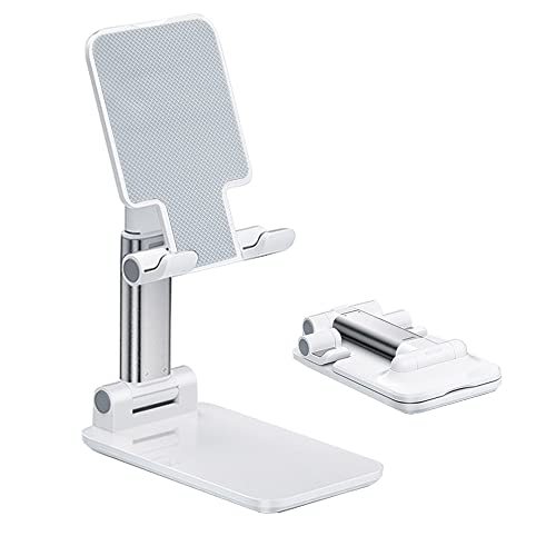 OGMAPLE Cell Phone Stand, Angle Height Adjustable Cell Phone Holder with Silicon Pad for Desk Fully Forldable Mobile Phone Holder Compatible with All Mobile Phones, MT-6, (White) - Cream