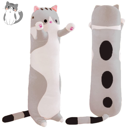 Cat Soft Plush Pillow 43inch Cartoon Cat Soft Plush Long Throw Pillow Lifelike Animal Pillows Plush Toy (Gray, 110cm/43.30Inch) - 110cm/43.30Inch Gray