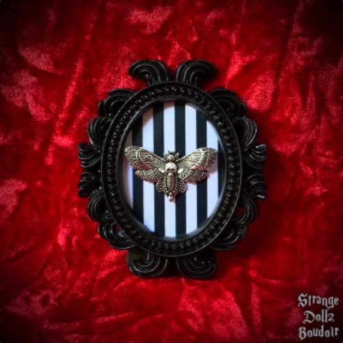 Small gothic death moth frame, beetle stripes, gothic home decor, luxury gothic frame, Strange Dollz Boudoir - Wall hanging