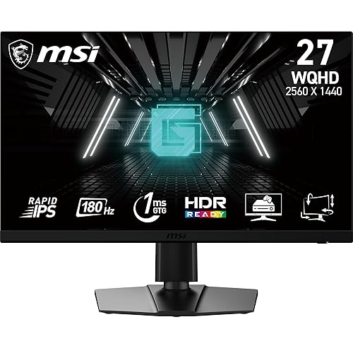 MSI G272QPF E2 27-inch 2560 x 1440 (QHD) Computer Monitor, 180Hz, Adaptive-Synch, HDMI, DisplayPort, VESA Mountable, Tilt, Height Adjustable, Speaker, 1ms, Black