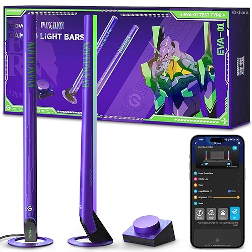 Govee x Evangelion Gaming Light Bars with Smart Controller, Wi-Fi Smart LED Gaming Lights with Music Modes, 62 Scene Modes Built, Works with Alexa & Google Assistant, Lights Decor for Game Room - Purple