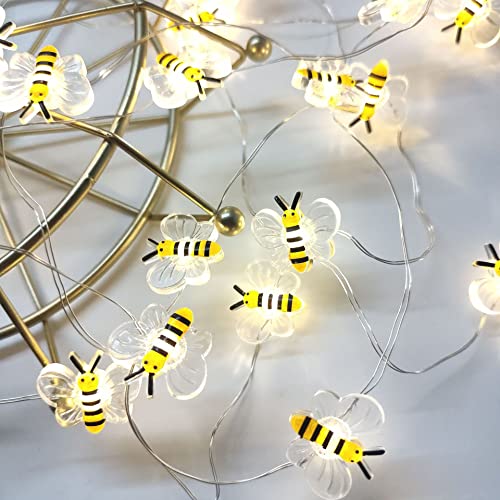 Bee Fairy String Lights,9.8 ft 20 LEDs Waterproof Copper Wire Fairy Bee Twinkle String Decorative Lights for Bedroom Summer Garden Yard Landscape Wedding Party - Bee