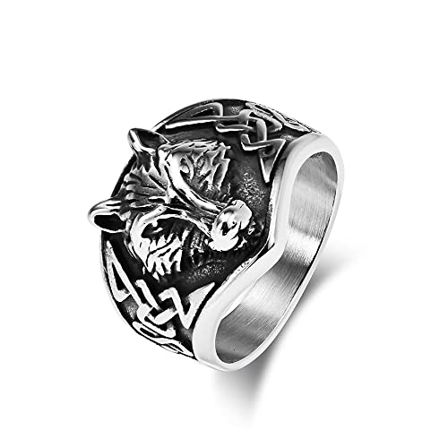 Punk Wolf Stainless Steel Band Ring for Men Boy Women Celtic Knot Vintage Retro Statement Knuckle Middle Rings Comfort Fit Jewelry Gothic Personalized Gift for Boyfriend Valentine's Day Birthday - 9