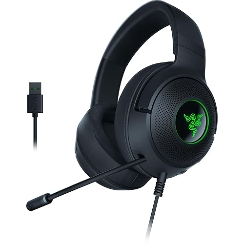 Razer Kraken V3 X Wired USB Gaming Headset: Lightweight Build - Triforce 40mm Drivers - HyperClear Cardioid Mic - 7.1 Surround Sound - Chroma RGB Lighting - Black - Black - Kraken V3 X