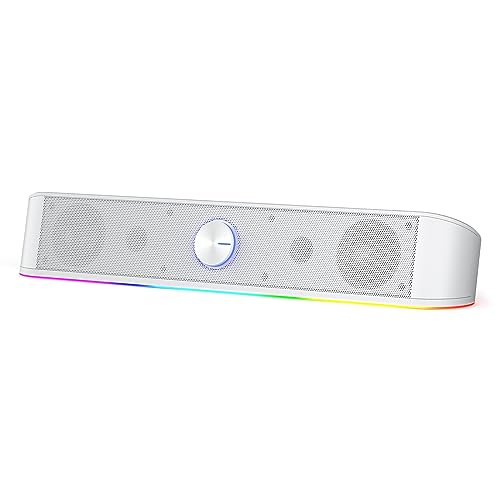 Redragon GS560 RGB Desktop Soundbar, 2.0 Channel Computer Speaker with Dynamic RGB Audio-Light Sync/Display w/Volume Knob, USB Powered w/ 3.5mm Cable, White - GS560 - White