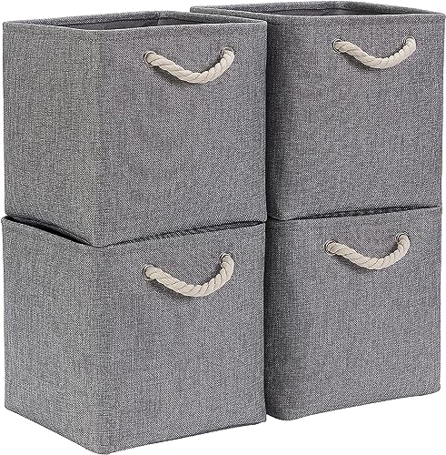 Mangata Fabric Storage Baskets,33 x 38 x 33cm Large Foldable Storage Boxes for Organizing Clothes Shelf Nursery Closet(Grey, Set of 4) - 33x38x33/4 Pack - Grey