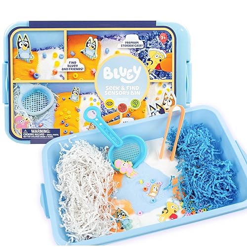 Horizon Group USA Official Bluey Seek & Find Sensory Bin, Ready-to-Use Sensory Toys, Sensory Bin for Kids with Lid, Play Sand, Scoops & Tongs, Exclusive Bluey Toys, Sensory Toys for Toddlers 3-4 - Bluey - One Size