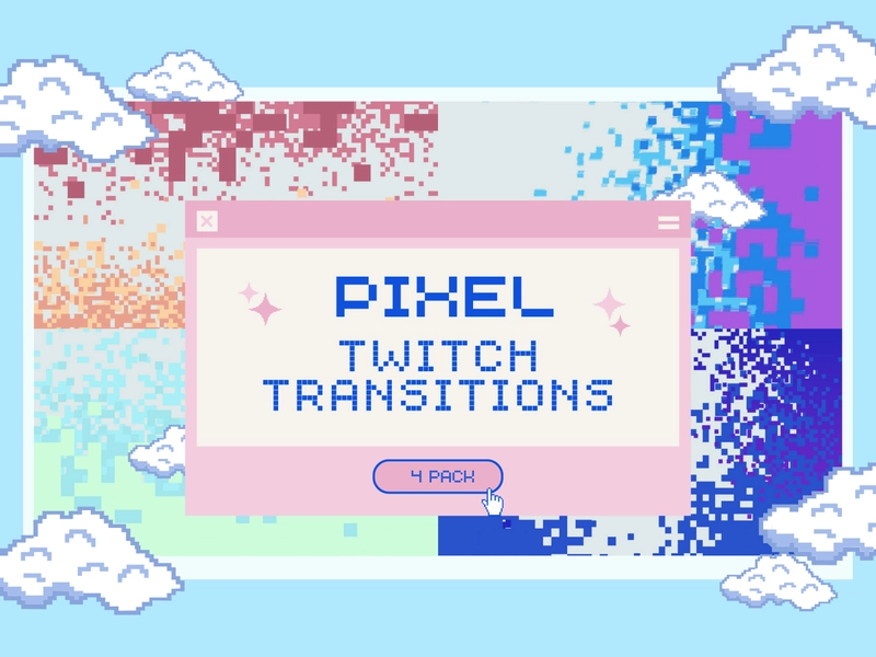 Retro Pixel Stinger Transition - 4 Animated Pixel Transitions in Soft, Vibrant Colors | retro stream