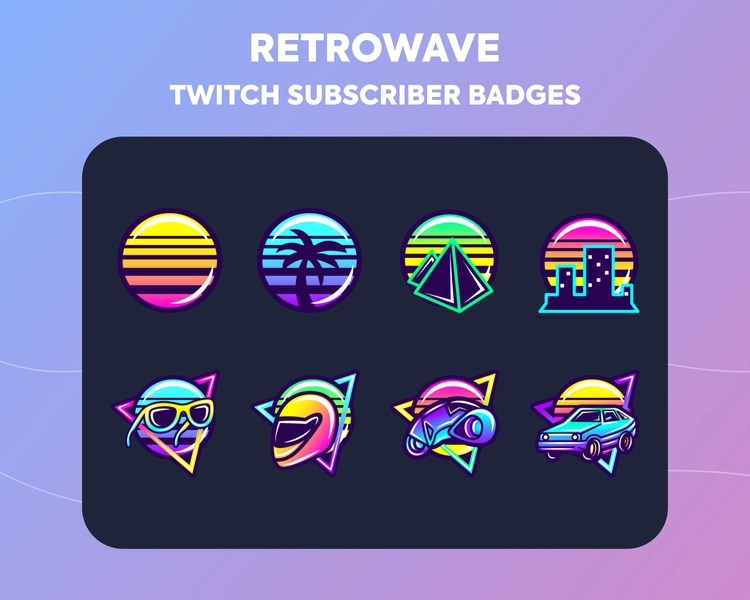 Twitch Sub Badges / Cheer Bit Badges - Retrowave Synthwave Style - Neon