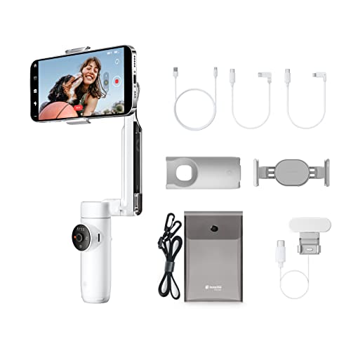 Insta360 Flow Gimbal Stabilizer for Smartphone, Creator Kit - AI-Powered Gimbal, 3-Axis Stabilization, Built-in Tripod, Portable & Foldable, Auto Tracking Phone Stabilizer, Summit White - Creator Kit - White