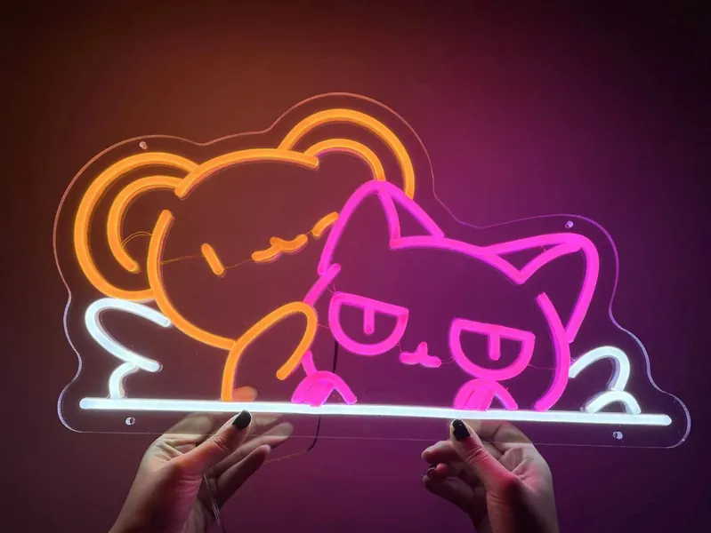 Handmade Transparent Magical Cats Anime Led Neon Decor Sign for Home Teenagers Kids Bedroom Shop Office Decor Gifts Neon Lights Wall Art