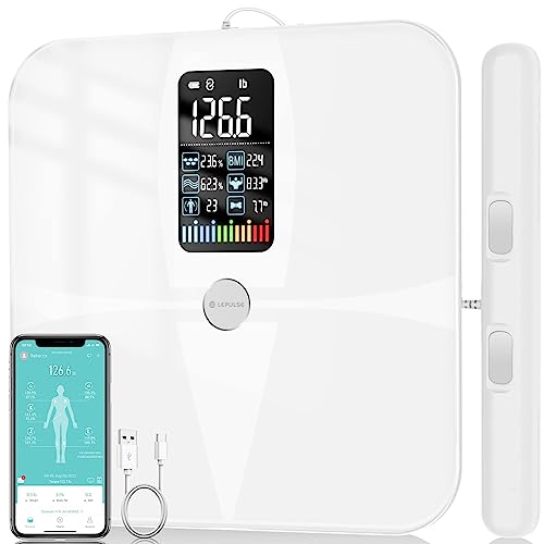 Body Fat Scale, Lepulse 8 Electrodes Weighing Scale for Body Weight Fat Percentage, Large Display Bathroom Scale Digital, Precision Smart Scale & Body Analyzer, 20 Body Composition Scale with Report - White