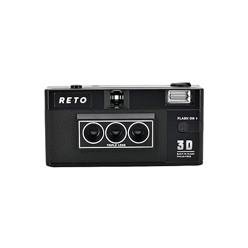 RETO Reto3D 35mm 3D Film Camera - Retro Lenticular 3D Effect Boomerang Wigglegram Camera (Black) - Classic Black Edition